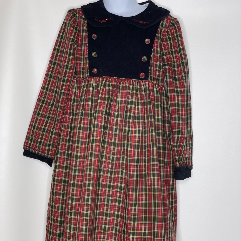 Vtg Lavender Blue girls red black plaid corduroy blend holiday dress sz 6